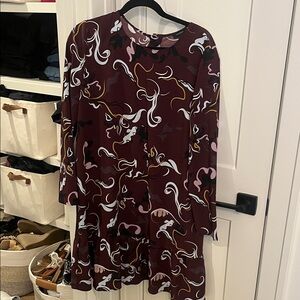 Halogen Burgundy Abstract Long Sleeve Dress